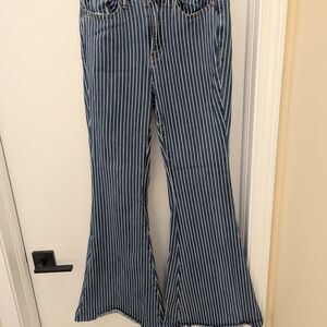 Striped Blue Flared Women Jeans
